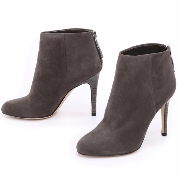 Sam Edelman Kourtney Gray Leather Suede Crocodile Heel Ankle Boots Size 8M - Picture 1 of 15